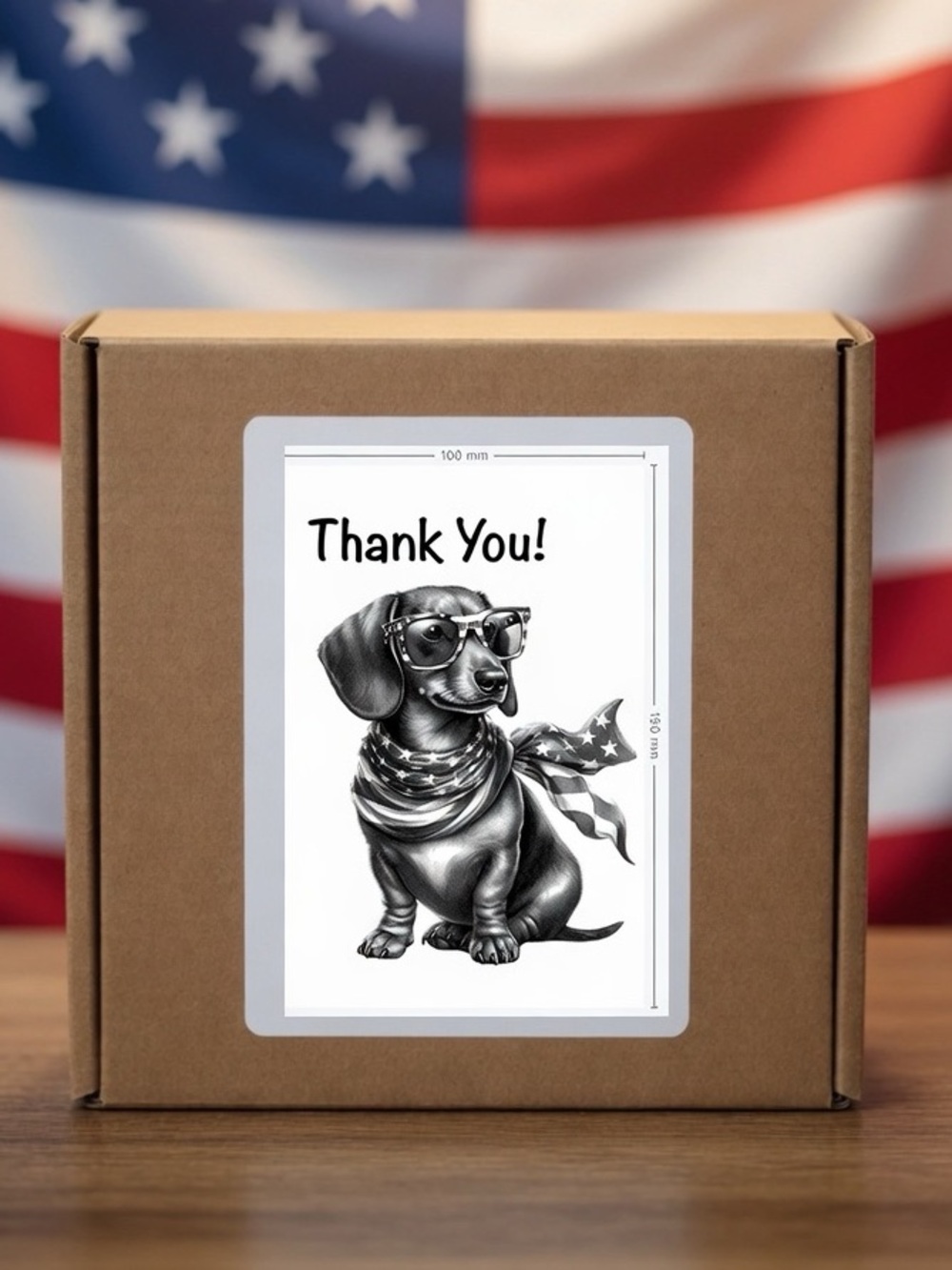 Patriotic Dachshund Thank You Stickers 
4”x6”-100ct.